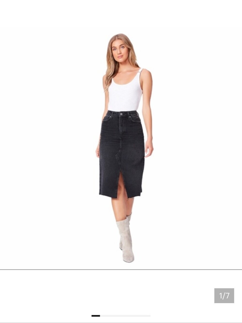 Paige Meadow High-Waist Black Denim Midi Skirt with Front Slit Size 25